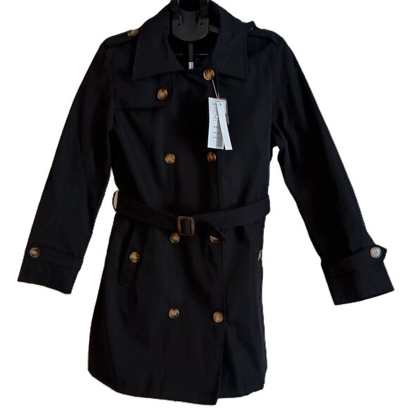 Createmo.us Black Trench Coat Double-Breasted Belted Coat Women’s Size Large L - Picture 1 of 16